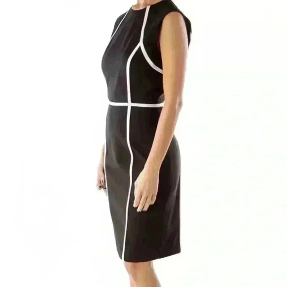 Calvin Klein Black w/ White Piping Sheath Dress Size 2 Business Classic Neutral - Picture 2 of 11